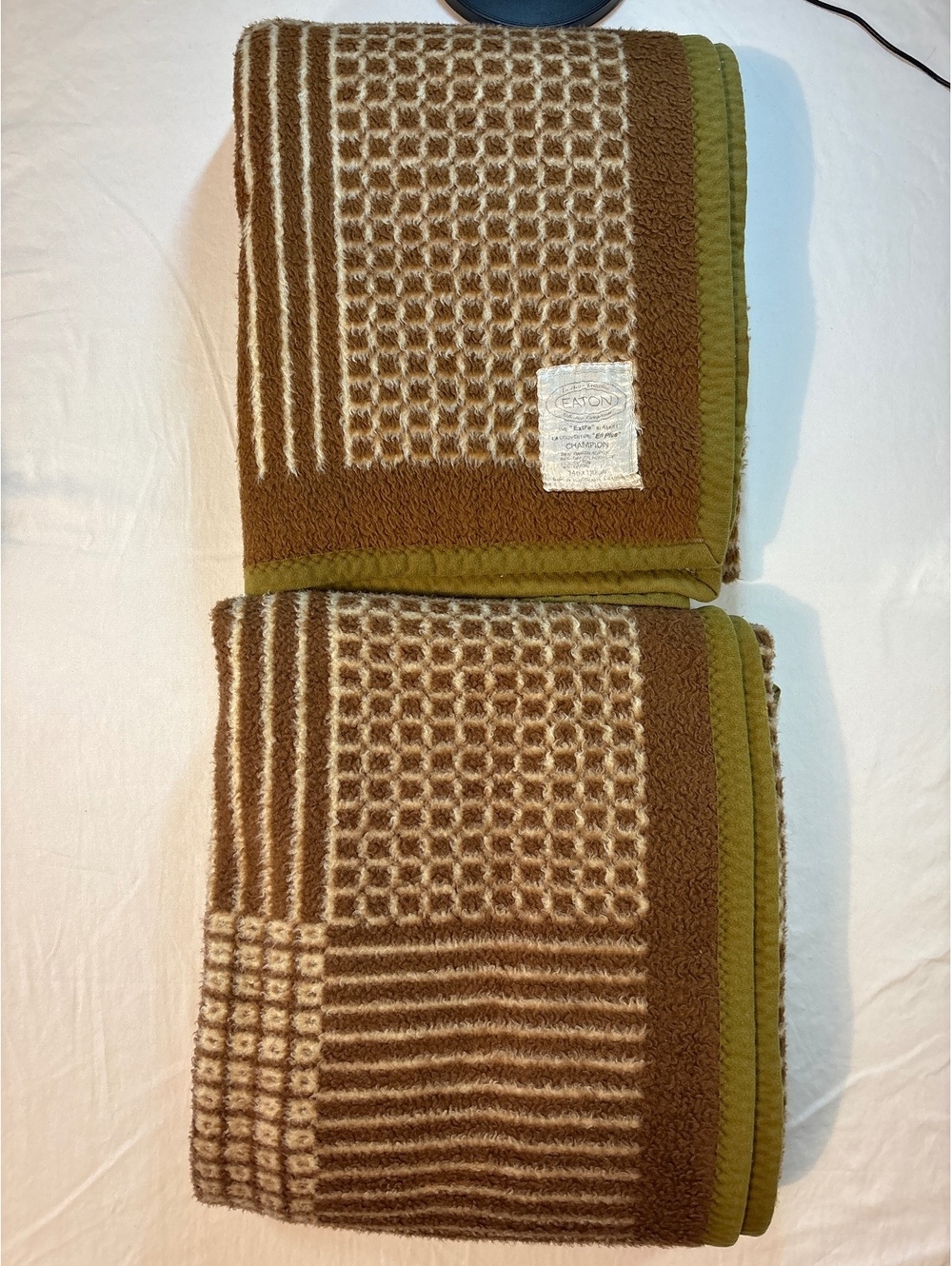 Champion Rare Vintage Eaton’s Blankets 2 Lot Brown Cream Geometric 51x60